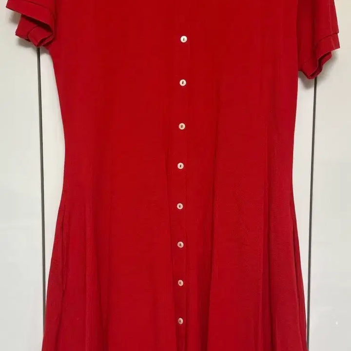 [BUNJANG] Lacoste Red Pique Shirt Dress / 라코스테 레드 피케 셔츠 원피스