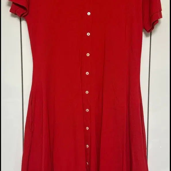 [BUNJANG] Lacoste Red Pique Shirt Dress / 라코스테 레드 피케 셔츠 원피스