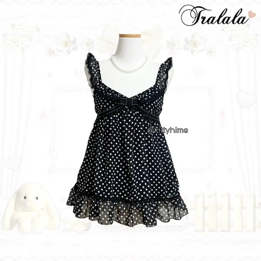 [BUNJANG] Tralala Dot Sleeveless Himegyaru Top / Tralala 트랄라라 도트 슬리브리스 히메갸루 러블리 로걀 투라라