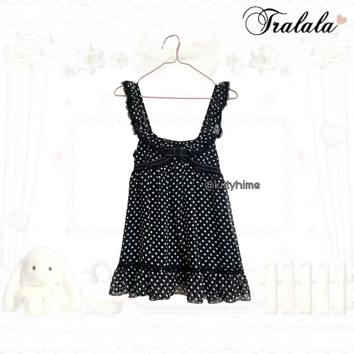 [BUNJANG] Tralala Dot Sleeveless Himegyaru Top / Tralala 트랄라라 도트 슬리브리스 히메갸루 러블리 로걀 투라라