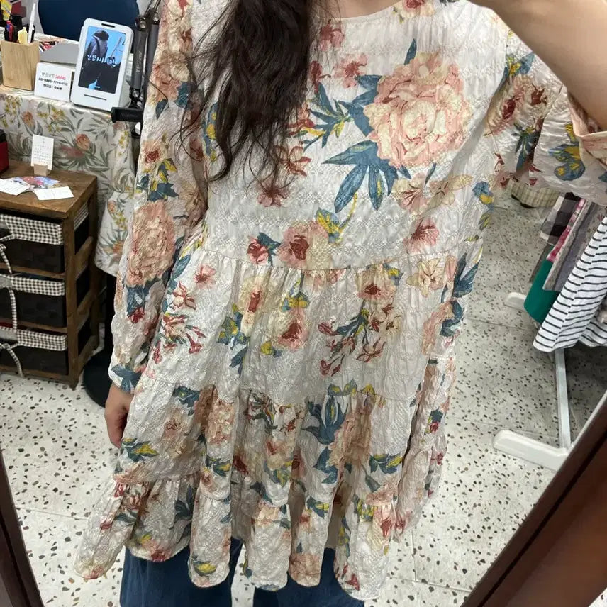 [BUNJANG] ZARA Floral Shirred Midi Dress / 자라 플라워 셔링 원피스