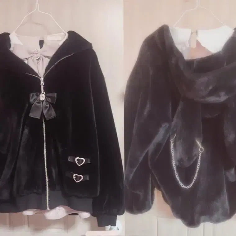 [BUNJANG] Ank Rouge Pierce Chain Usamimi Fur Coat / 앙크루즈 정품 피어스체인 우사미미 퍼코트