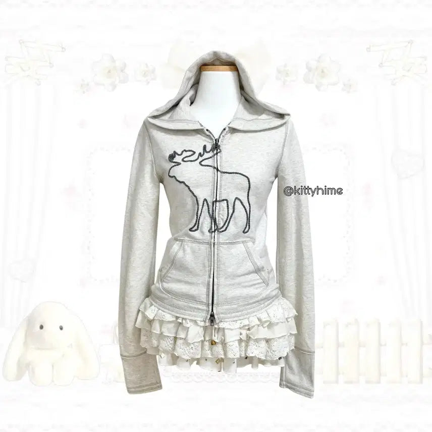 [BUNJANG] Abercrombie Oatmeal Fitted Hoodie Zip-up / Abercrombie 아베크롬비 오트밀 딱붙 후집 아베후집 아베후드집업
