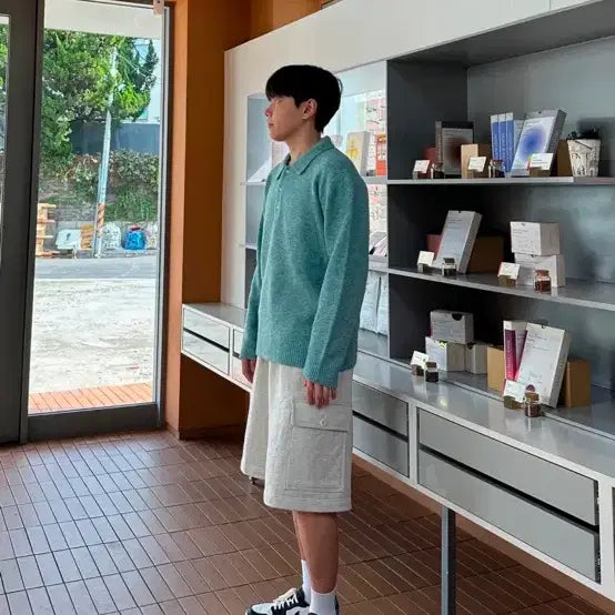 [BUNJANG] Afterpray Wide Sweat Cargo Shorts Lavender Bermuda Pants / [특가] 애프터프레이 스웨트 카고 쇼츠 라벤더 와이드 버뮤다 팬츠 반바지