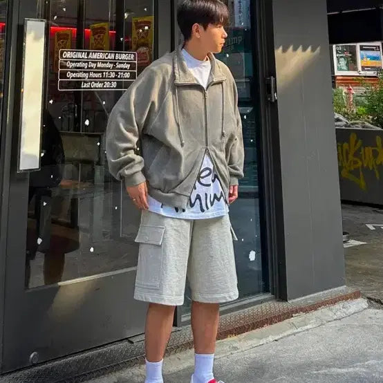 [BUNJANG] Afterpray Wide Sweat Cargo Shorts Lavender Bermuda Pants / [특가] 애프터프레이 스웨트 카고 쇼츠 라벤더 와이드 버뮤다 팬츠 반바지