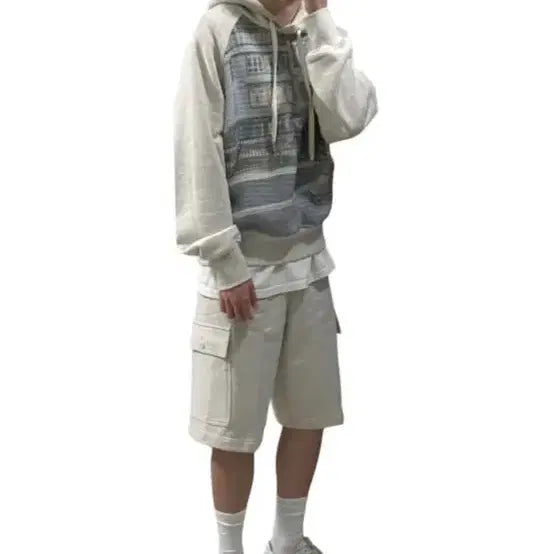 [BUNJANG] Afterpray Wide Sweat Cargo Shorts Lavender Bermuda Pants / [특가] 애프터프레이 스웨트 카고 쇼츠 라벤더 와이드 버뮤다 팬츠 반바지