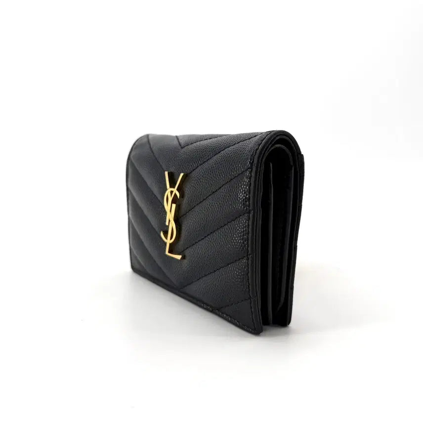 [BUNJANG] Saint Laurent Monogram Gold Flap Bifold Wallet 668290 / 생로랑 모노그램 금장 플랩 반지갑 668290