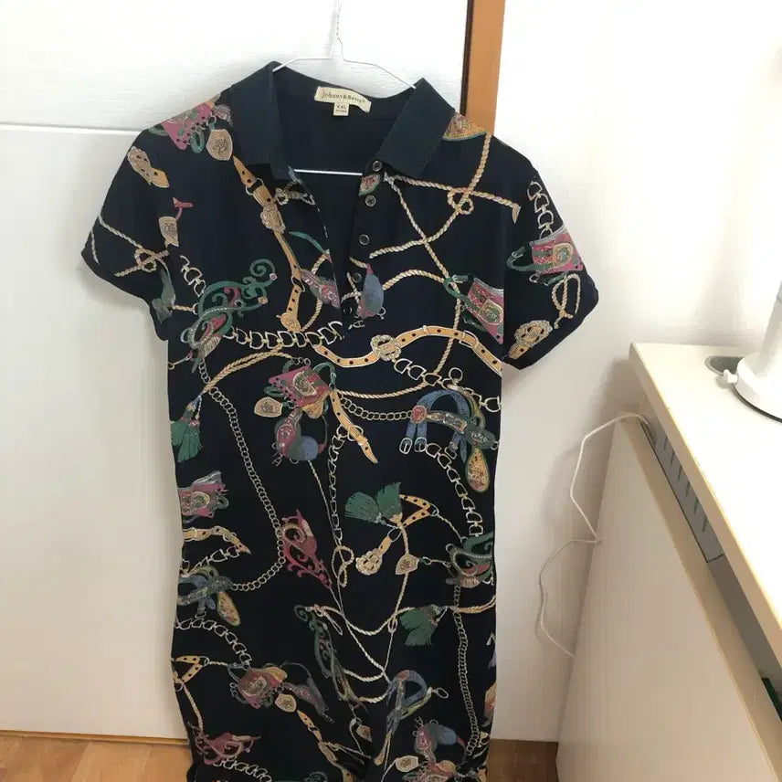 [SOLD OUT] 체인패턴 네이비 반소매 원피스