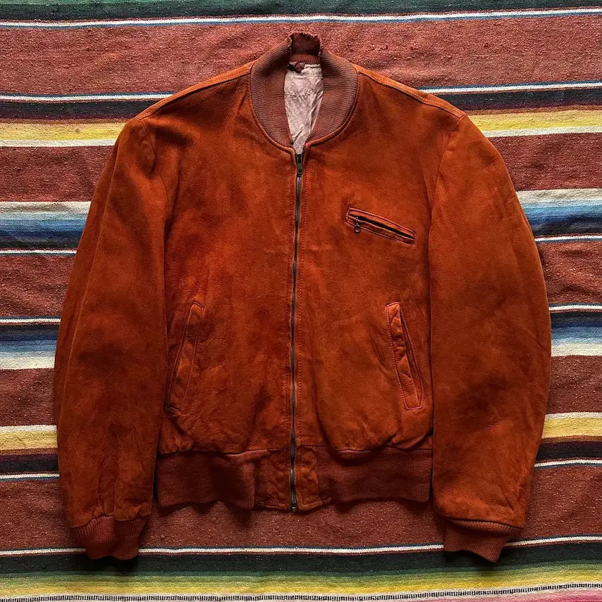 [BUNJANG] 50s USA Deerskin Suede Leather Bomber Jacket / 50s USA 빈티지 디어스킨 봄버 스웨이드 레더 자켓