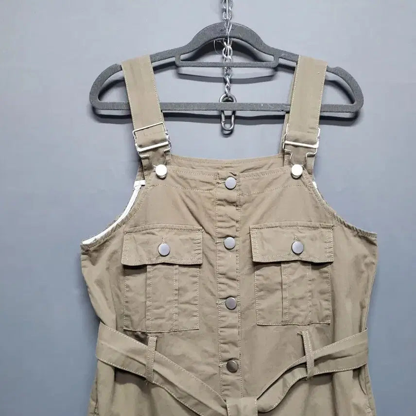 [BUNJANG] Khaki Belted Overalls / 카키색 벨트 멜빵 바지