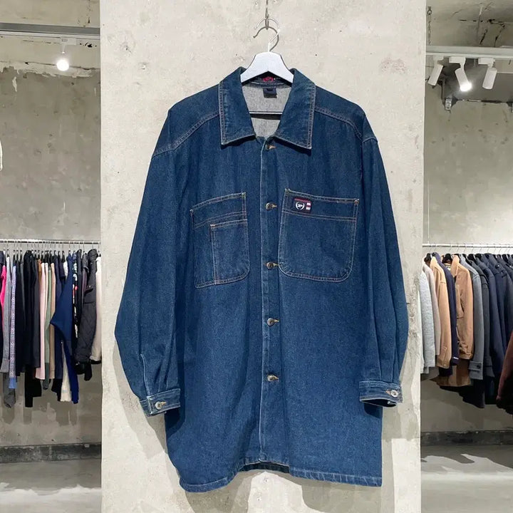[BUNJANG] Fat Palm Blue Denim Work Over Shirt Jacket / 팻 팜 진청 워크 오버 데님 셔츠 자켓