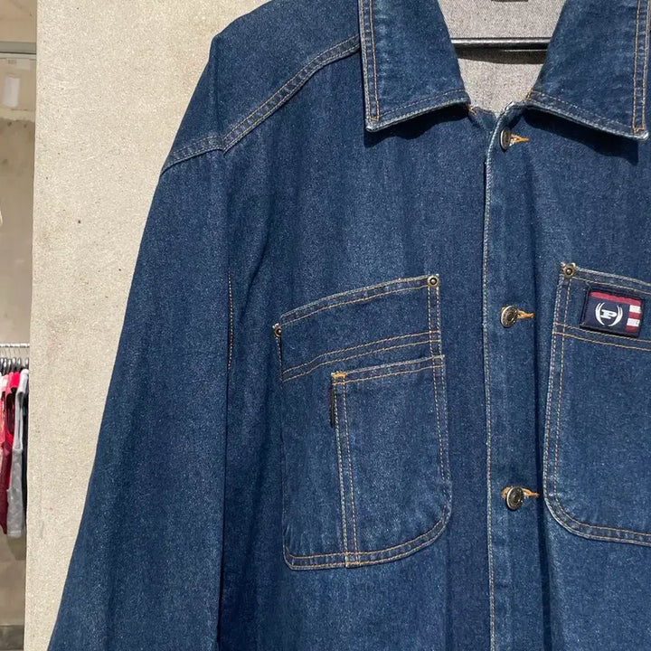 [BUNJANG] Fat Palm Blue Denim Work Over Shirt Jacket / 팻 팜 진청 워크 오버 데님 셔츠 자켓