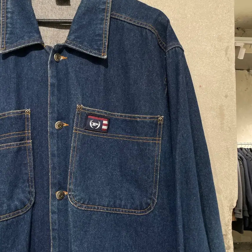 [BUNJANG] Fat Palm Blue Denim Work Over Shirt Jacket / 팻 팜 진청 워크 오버 데님 셔츠 자켓