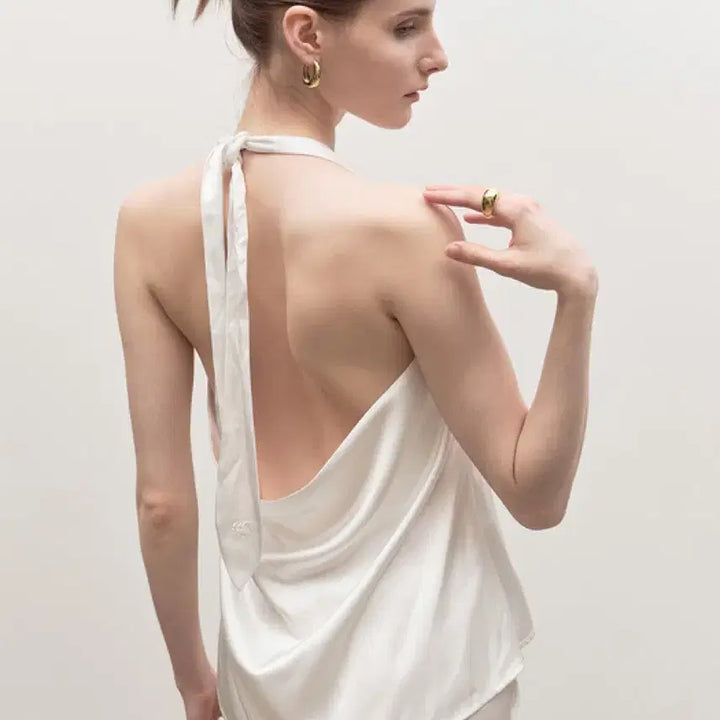 [BUNJANG] H.Mode Satin Halter Blouse / 에이치모드 새틴 스카프 홀터 블라우스 Satin halter blouse