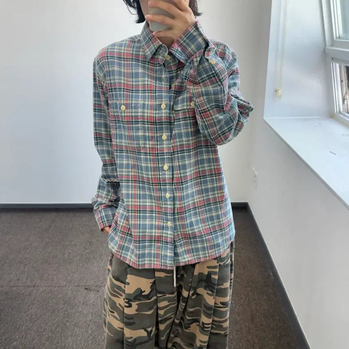 [BUNJANG] Polo Two-Pocket Blue Check Shirt / Polo 폴로 투포켓 블루 체크셔츠