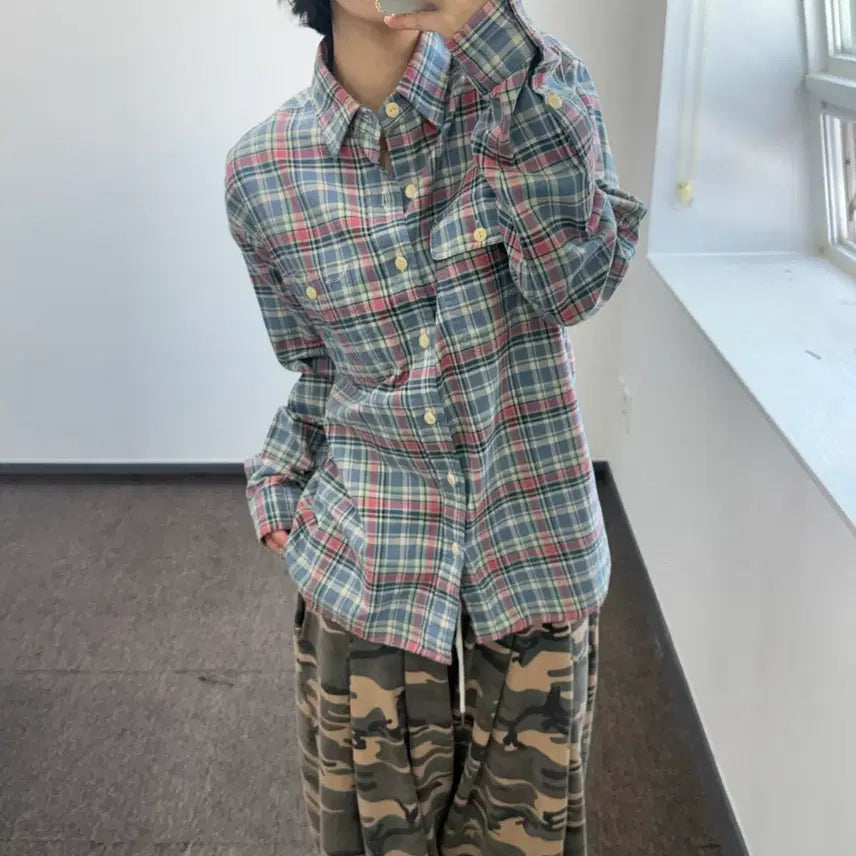 [BUNJANG] Polo Two-Pocket Blue Check Shirt / Polo 폴로 투포켓 블루 체크셔츠