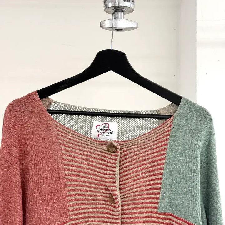 [BUNJANG] Vivienne Westwood Red Label Red Green Stripe Cardigan / 비비안 웨스트우드 레드라벨 레드 그린 스트라이프 배색 가디건