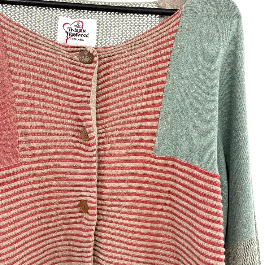 [BUNJANG] Vivienne Westwood Red Label Red Green Stripe Cardigan / 비비안 웨스트우드 레드라벨 레드 그린 스트라이프 배색 가디건