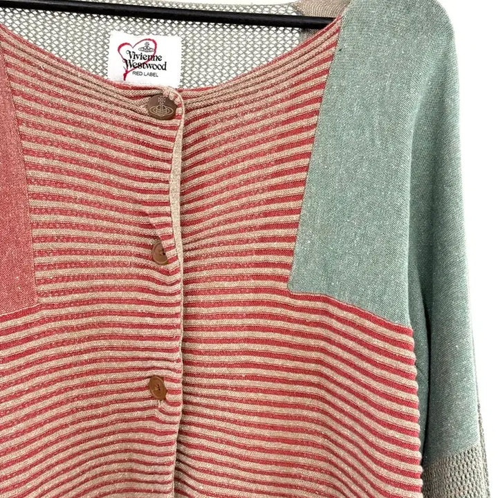 [BUNJANG] Vivienne Westwood Red Label Red Green Stripe Cardigan / 비비안 웨스트우드 레드라벨 레드 그린 스트라이프 배색 가디건