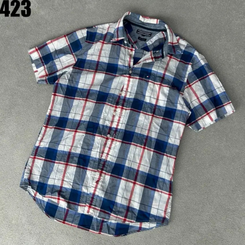 [BUNJANG] Tommy Hilfiger Checkered Short Sleeve Shirt / 타미힐피거 체크 반팔 셔츠 100