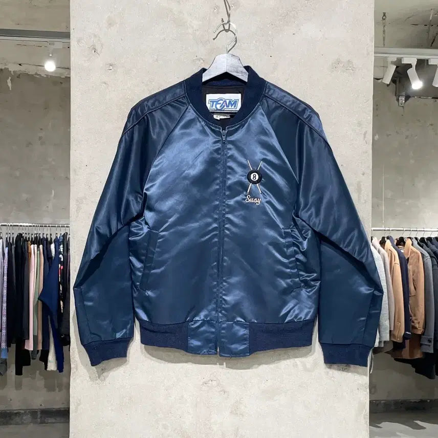 [BUNJANG] Japanese Vintage 8-Ball Satin Blouson Jacket / 재패니즈 빈티지 블루 8볼 사틴 블루종 자켓