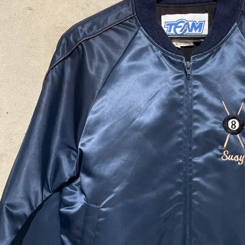[BUNJANG] Japanese Vintage 8-Ball Satin Blouson Jacket / 재패니즈 빈티지 블루 8볼 사틴 블루종 자켓