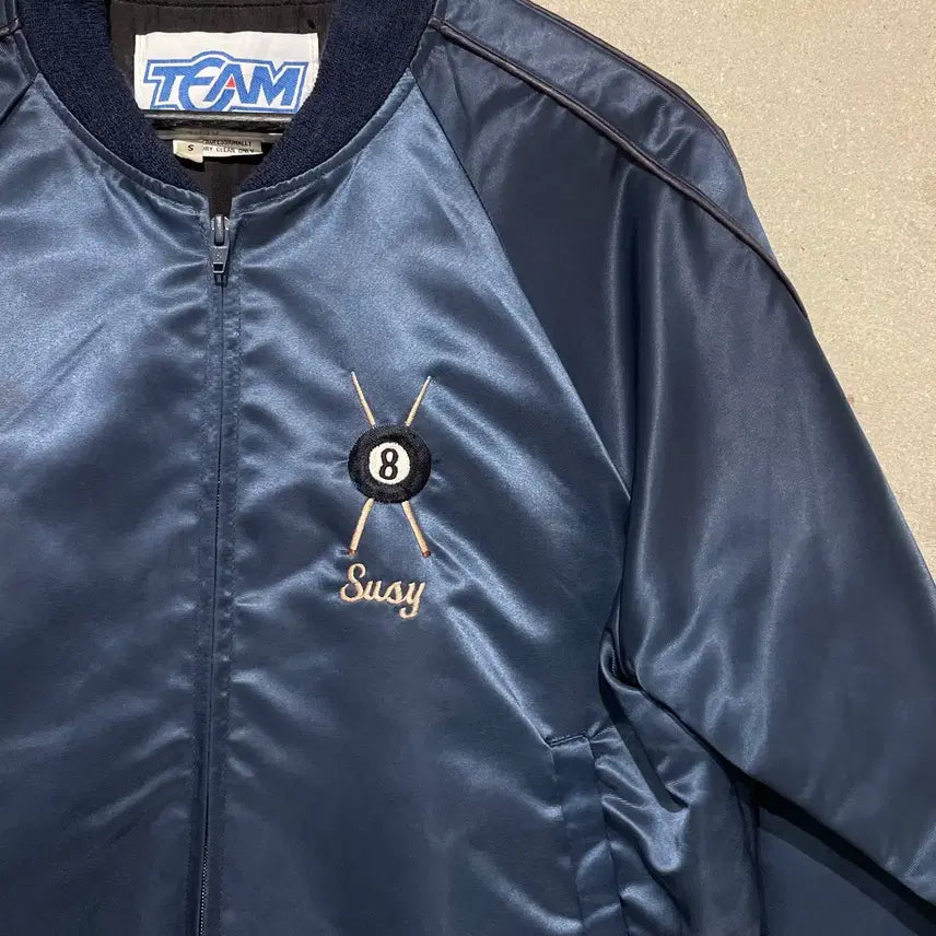 [BUNJANG] Japanese Vintage 8-Ball Satin Blouson Jacket / 재패니즈 빈티지 블루 8볼 사틴 블루종 자켓