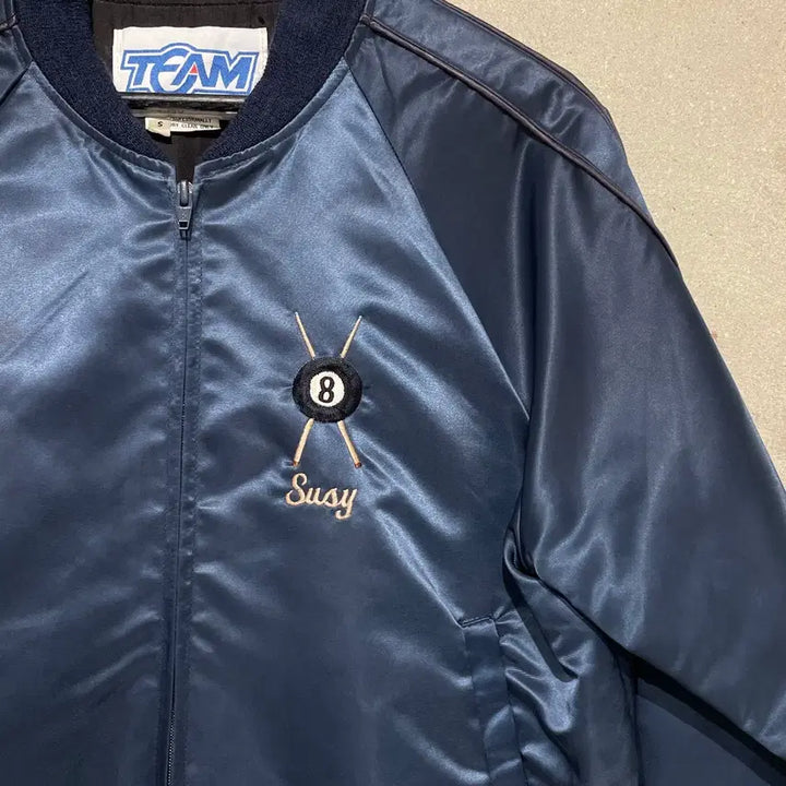 [BUNJANG] Japanese Vintage 8-Ball Satin Blouson Jacket / 재패니즈 빈티지 블루 8볼 사틴 블루종 자켓