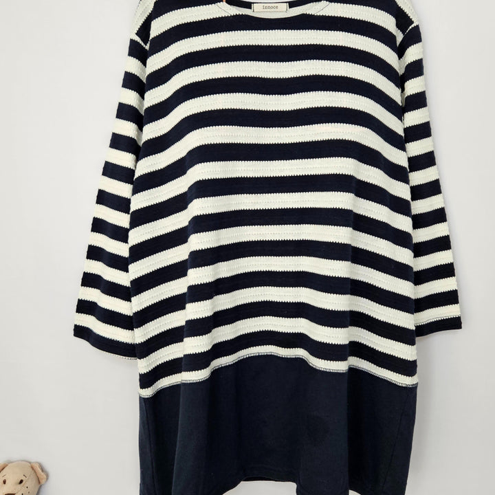 [BUNJANG] Here Dingdong Deep Navy Stripe Long T-Shirt / 딩동 :) 딥네이비 스트라이프 롱 티셔츠