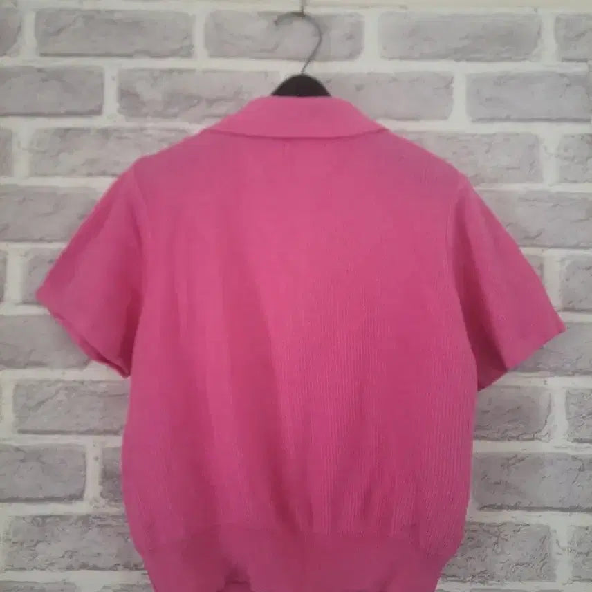 [BUNJANG] Pink Crop Cardigan / 핑크 반팔 카라 니트 크롭가디건/알뜰한여우