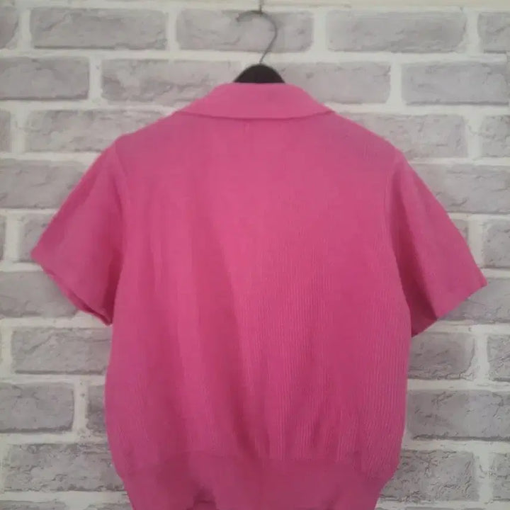 [BUNJANG] Pink Crop Cardigan / 핑크 반팔 카라 니트 크롭가디건/알뜰한여우
