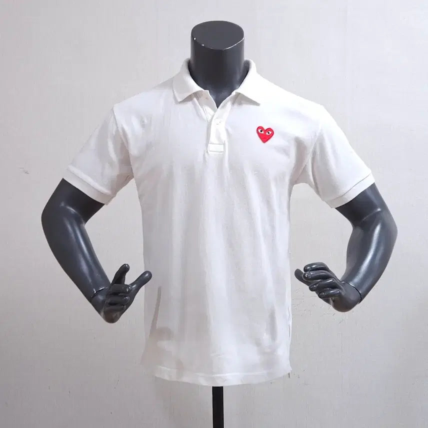 [SOLD OUT] 꼼데가르송 빨간 하트 반팔 폴로티 화이트