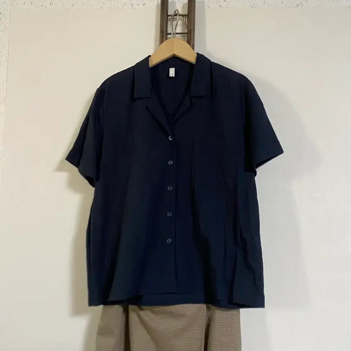 [BUNJANG] Navy Collar Blouse (Size 66) / 네이비 카라 셔츠블라우스 66