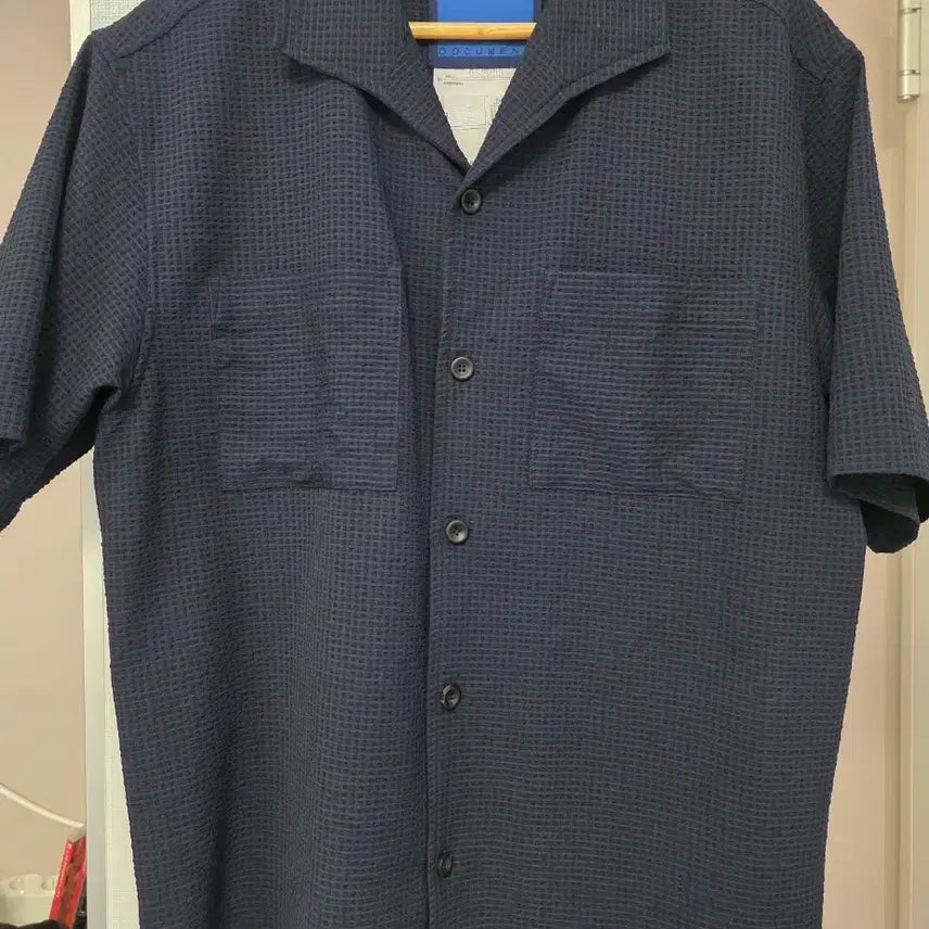 [BUNJANG] Document Seersucker Open Collar Shirt Navy - M Size / [M사이즈] 도큐먼트 시어서커 오픈카라 셔츠 네이비색상