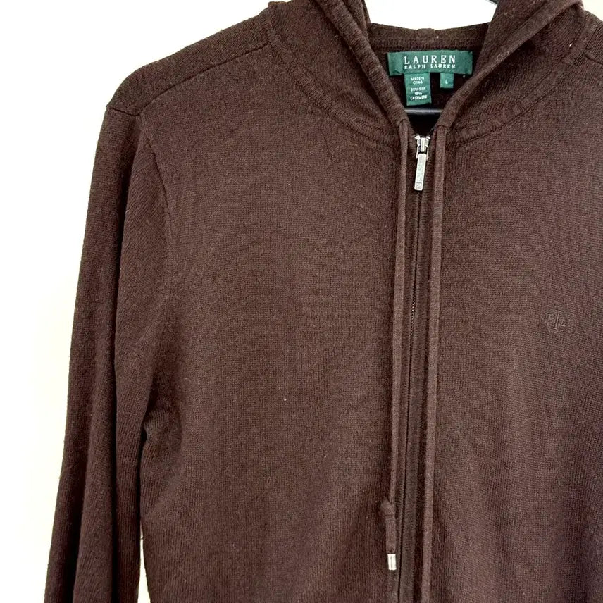[BUNJANG] Lauren Ralph Lauren Brown Knit Hooded Zip-Up / 로렌 랄프로렌 브라운 니트 후드집업