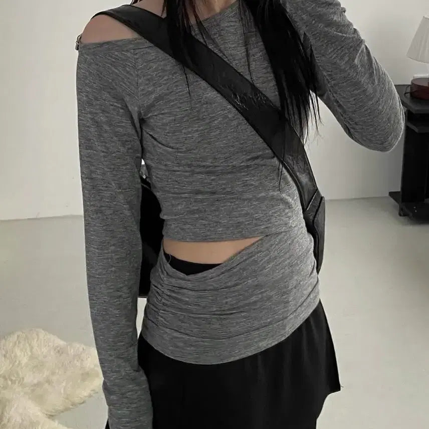 [BUNJANG] Pohaus Off-Shoulder Asymmetrical Long Sleeve T-shirt / (새상품)포하우스 오프숄더 언발티셔츠