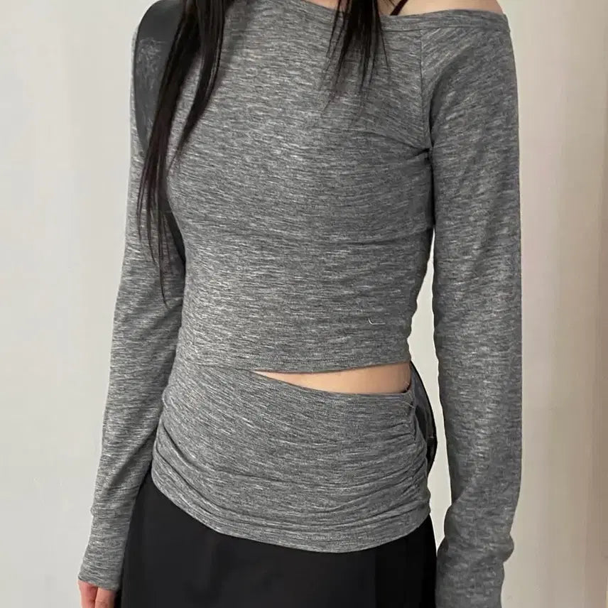 [BUNJANG] Pohaus Off-Shoulder Asymmetrical Long Sleeve T-shirt / (새상품)포하우스 오프숄더 언발티셔츠