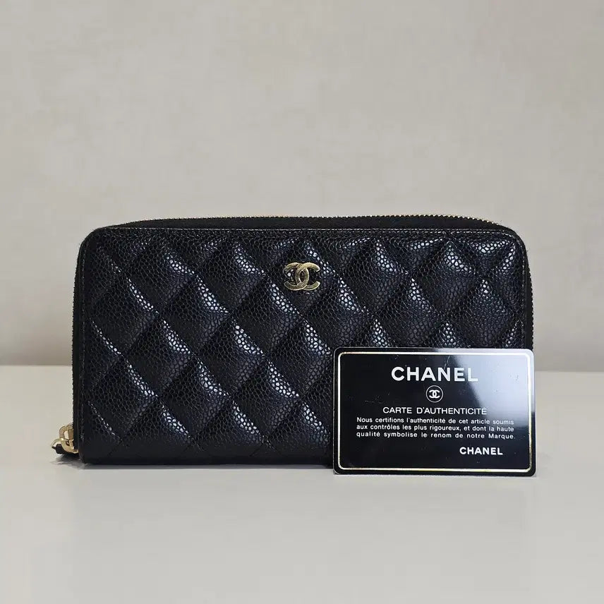 [BUNJANG] Chanel Caviar Classic Black Gold Zipper Long Wallet / [럭스올] 샤넬 캐비어 클래식 블랙 금장 지퍼 장지갑 AP0242