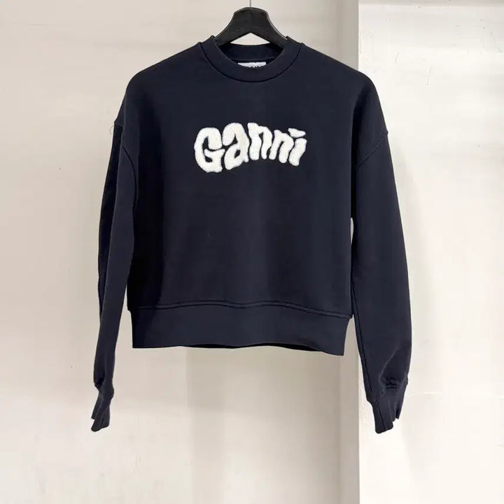 [BUNJANG] Ganni Navy White Boucle Logo Sweatshirt / 가니 네이비 화이트 부클 로고 스웻셔츠