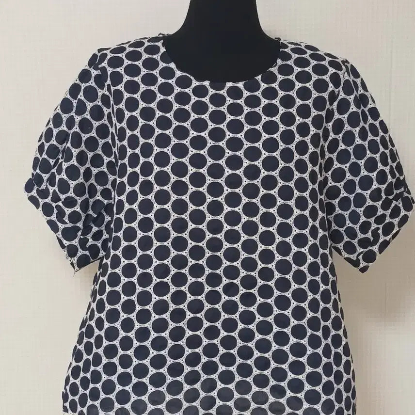 [BUNJANG] Dot Pattern Short Sleeve Blouse / 도트 패턴 반팔 블라우스 네이비(새상품)