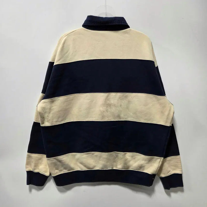[BUNJANG] Covernat Stripe Rugby Collar Sweatshirt / 커버낫 스트라이프 럭비 카라 맨투맨 L 26042408