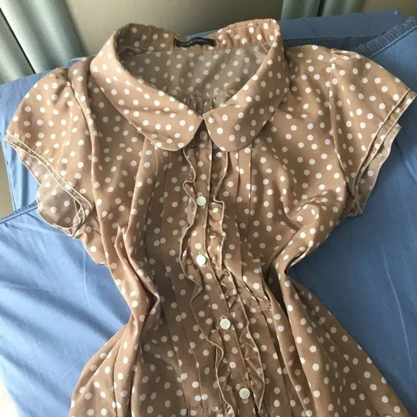 [BUNJANG] Vintage Hong Kong Blouse / 일본빈티지 홍콩블라우스 하구미 모리걸 도트 라떼갸루 카메 모리노가토