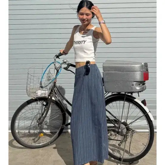 [BUNJANG] Thirsty Club Multi Stripe Maxi Skirt / 떨스티클럽 멀티 스트라이프 맥시 스커트 1사이즈