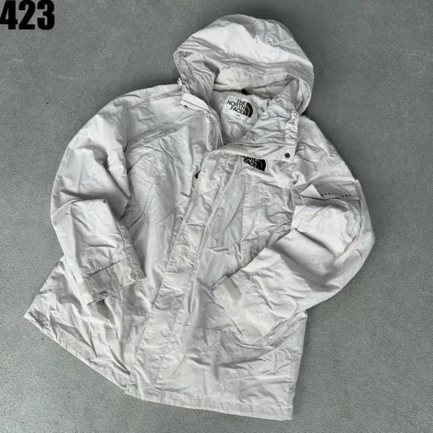 [BUNJANG] The North Face Hooded Windbreaker Jacket - White - Size L / 노스페이스 바람막이 화이트 신형 후드 자켓 L