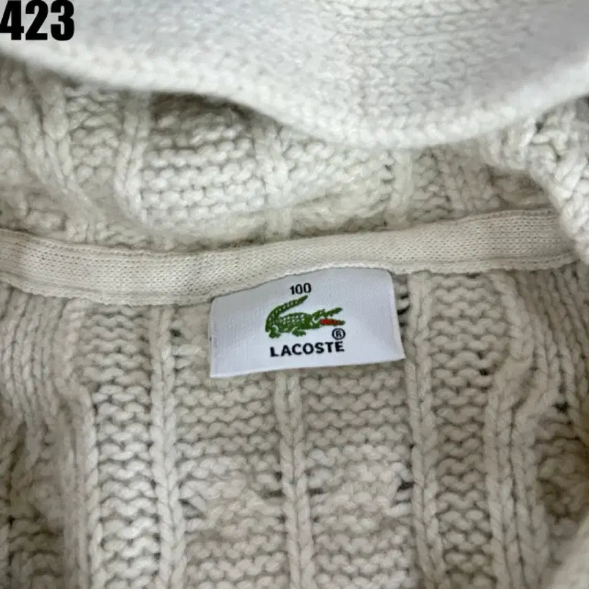 [BUNJANG] Lacoste Cable Knit Cardigan Ivory L / 라코스테 후드 케이블 니트 가디건 아이보리 L