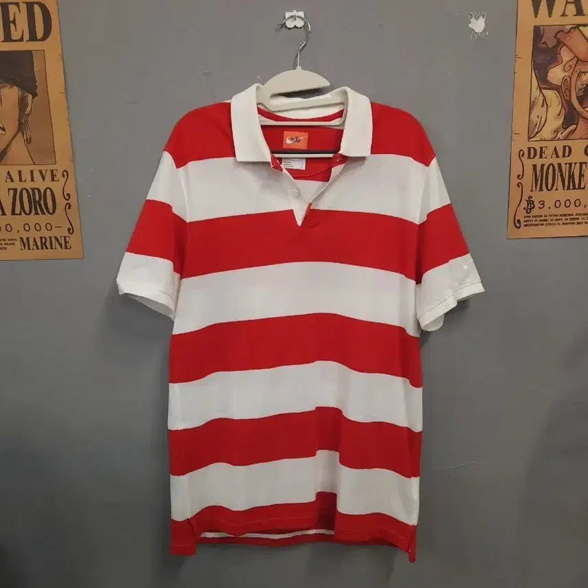 [BUNJANG] Nike Stripe Short Sleeve Polo Shirt / 나이키 스트라이프 반팔 카라티 레드/화이트