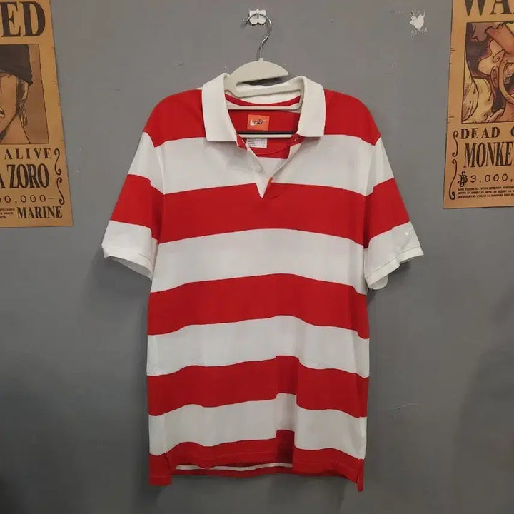 [BUNJANG] Nike Stripe Short Sleeve Polo Shirt / 나이키 스트라이프 반팔 카라티 레드/화이트