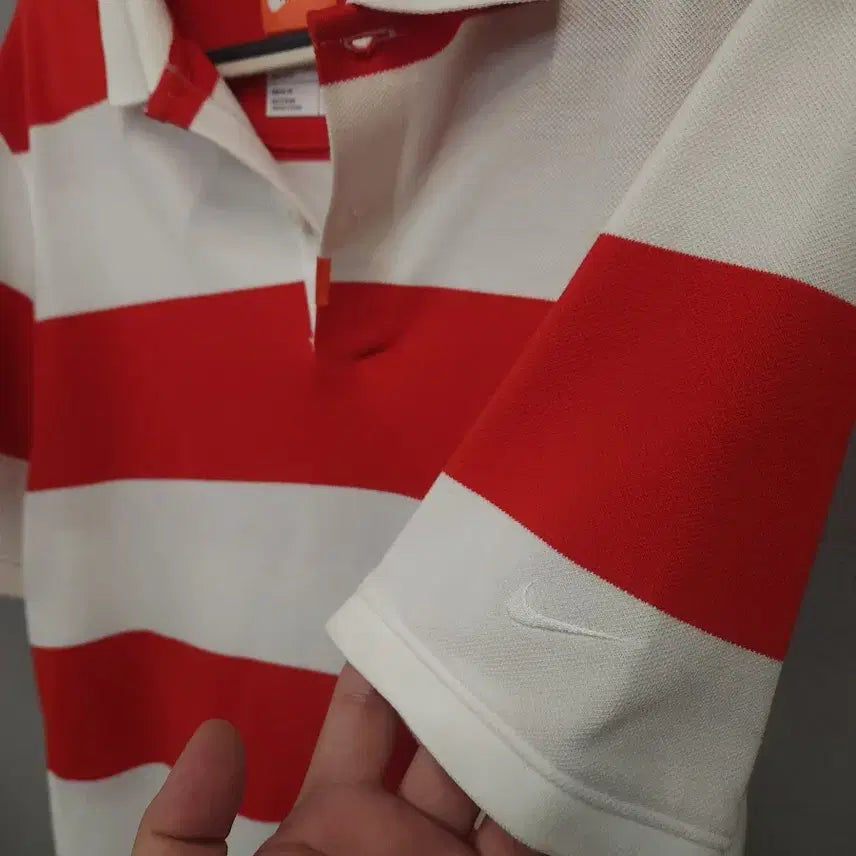 [BUNJANG] Nike Stripe Short Sleeve Polo Shirt / 나이키 스트라이프 반팔 카라티 레드/화이트