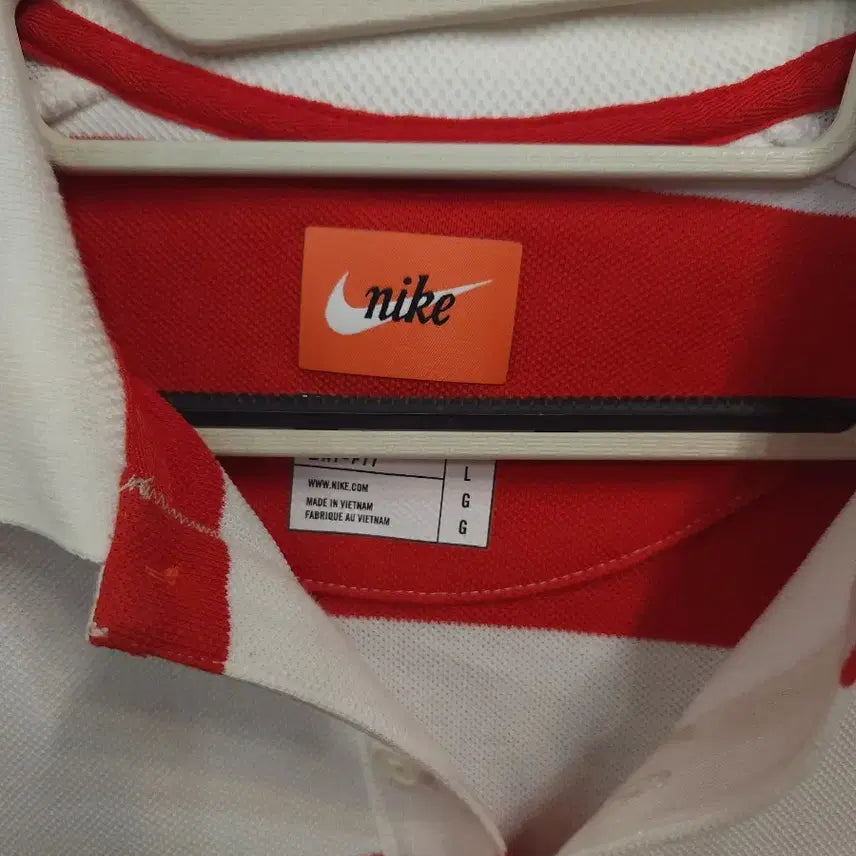 [BUNJANG] Nike Stripe Short Sleeve Polo Shirt / 나이키 스트라이프 반팔 카라티 레드/화이트
