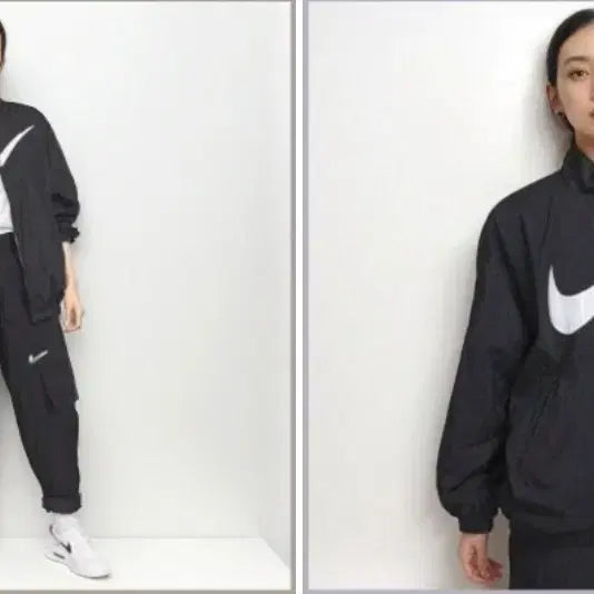 [BUNJANG] Nike Big Swoosh Woven Training Suit Set Black / (여성S)나이키 스우시 우븐 트레이닝복 세트 블랙